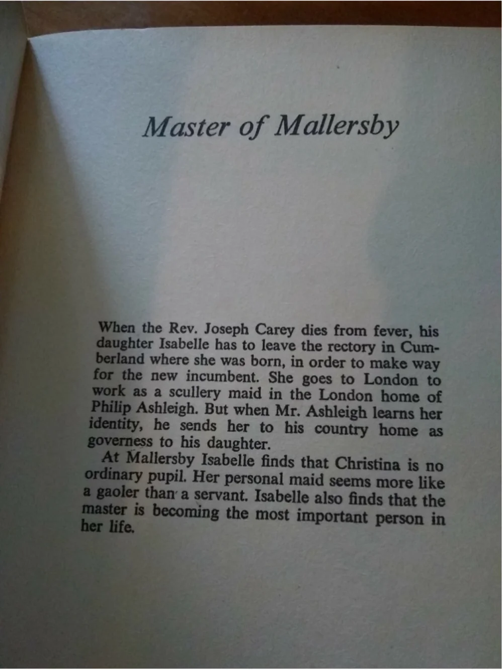 Master of Mallersby by Cummins, Mary softcover book pre-owned no ISBN #
